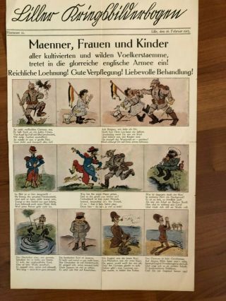 1915 German Ww I Color Cartoon Poster