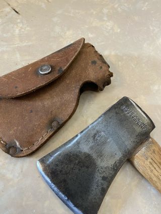 Vtg Old Trade Axe Head Tool Marked Stamped LL Bean Freeport Maine ME Sheath USA 2