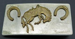 Small Bronco Horse Horseshoes Cowboy Cowgirl Nickel Silver Vintage Belt Buckle