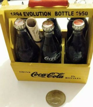 Evolution Of Coca Cola Miniature 6 Pack Wwii Yellow Wooden Crate War Wings Logo