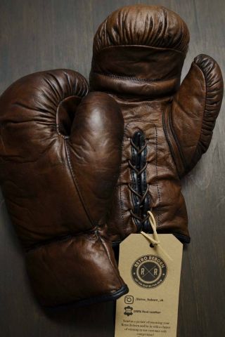 Retro Reborn Vintage Dark Brown Leather Boxing Gloves