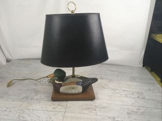 Vintage Mallard Duck Decoy Accent Lamp Man Cave Hunting - Leather Shade
