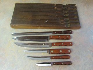 Vintage Case Xx Kitchen Knife Set Of 6 W/wood Block 221/282/207/283/200/242