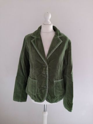 Boden Woman Green Velvet Vintage Blazer Jacket Size 16 Uk Xl