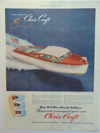 1945 Chris - Craft 22 - Ft Custom Sportsman Boat Art Print Ad