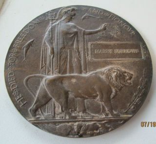 Ww1 British Large Death Medal Harry Burrows Military Medal