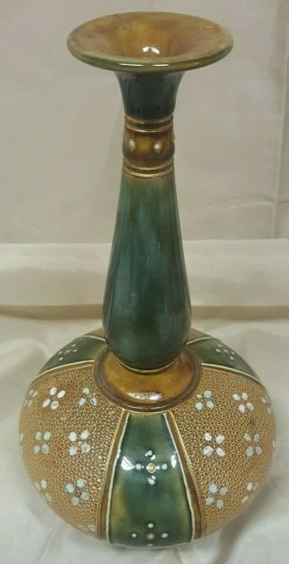 Vintage Royal Doulton Lambeth Pottery Green / Brown Vase 10 " Tall 8331