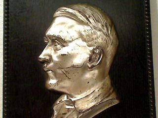 Germany Third Reich Era Adolf Hitler Wood Mounted Aluminum Bust Plaque 13 