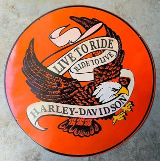Harley - Davidson Motorcycle Vintage Porcelain Enamel Advert.  Sign 30 Inches Round