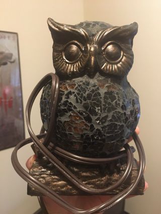 Vintage Stained Glass Mosaic Owl Table Lamp