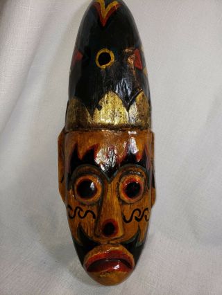 Indonesian Wood Mask Tiki Or African Style Oval Glossy 13 " Tallpacific Islands
