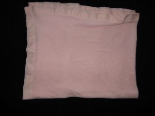 Vintage Baby Morgan Pink Blanket Acrylic Thermal Waffle Weave Nylon Trim Flaw