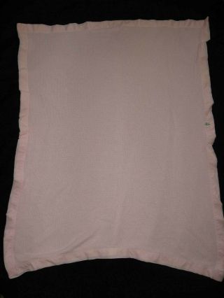 Vintage Baby Morgan Pink Blanket Acrylic Thermal Waffle Weave Nylon Trim Flaw 3