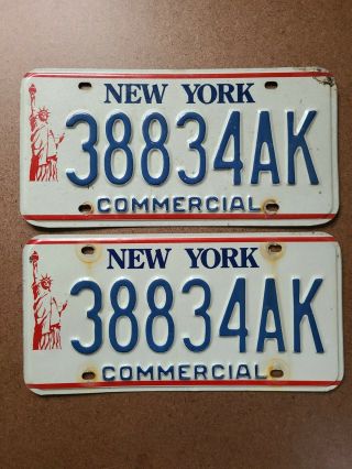 Pair York State Commercial License Plate 1990s 2000s Statue Of Liberty