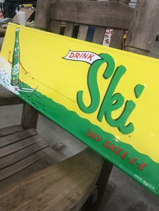Ski Soda Drink Sign Vintage Style Embossed Say Skee - E - E Heavy Metal Large 42x14