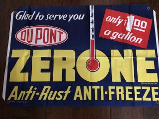 Vintage Dupont Zerone Antifreeze Canvas Banner Sign Gas Station Oil Garage Nos