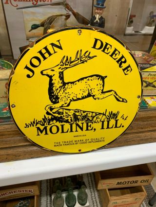 " John Deere " Heavy Porcelain Sign,  (12 " Inch),  Great Looking Sign