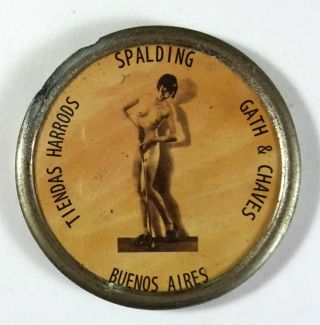 Old Spalding Gold Advertising Pocket Mirror - Nude Woman Risque