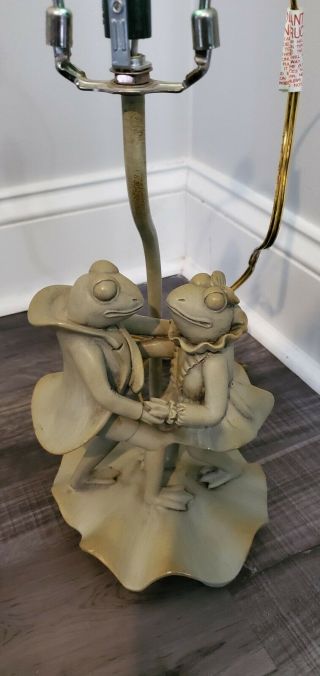 Vintage Anthropormorphic Lamp Frog Couple Dancing On A Lily Pad