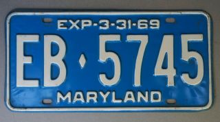 1969 Maryland Md License Plate Eb5745