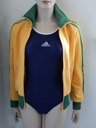 ADIDAS VINTAGE 80s TRACK JACKET GREEN YELLOW 3 STRIPES OLDSCHOOL SIZE SMALL 3