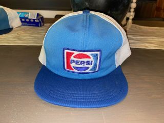 Vintage Pepsi Mesh Snapback Trucker Hat W/patch Two - Tone Blue Cola Soft Drink M