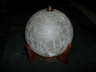 Vintage Mid Century Crackle Glass Globe And Wood Moe Ceiling Light Fixture