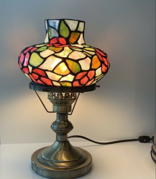 Vtg Tiffany - Style Stained Glass Slag Table Lamp 14” Boho Art Deco Unique