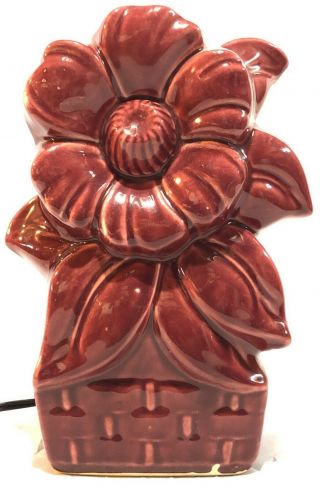 Vintage Ceramic Tv Lamp Burgundy Red Flower Mid Century And Rare