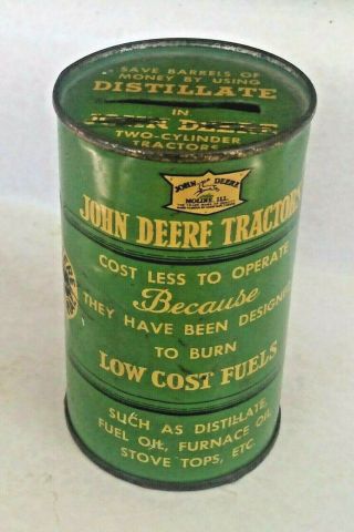 John Deere Tractors 1937 Centennial Advertising Oil Can Tin Bank