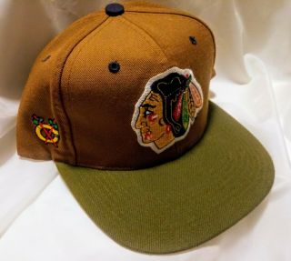 Vintage Chicago Blackhawks American Needle Blockhead Snapback Hat Tan & Green