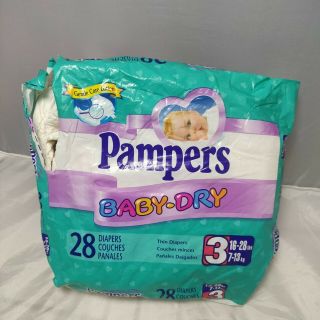 Vintage Open Pack 18 Pampers Size 3 Baby Dry Diapers Rare Plastic Lined Lotion