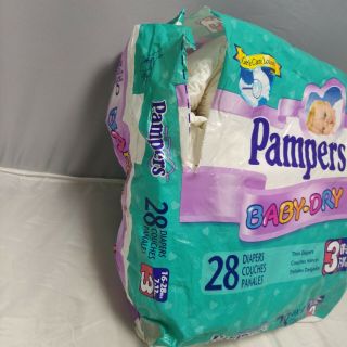 Vintage Open Pack 18 Pampers Size 3 Baby Dry Diapers RARE Plastic Lined Lotion 3