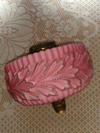 Large Antique Cranberry Pink Embossed Satin Glass Oil Lamp Font