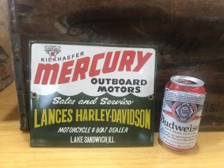 Mercury Outboard Harley Davidson Advertising Patina Porcelain Beer Oil Gas Sign