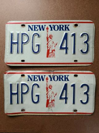 Pair York State Standard License Plate 1990s 2000s Statue Of Liberty