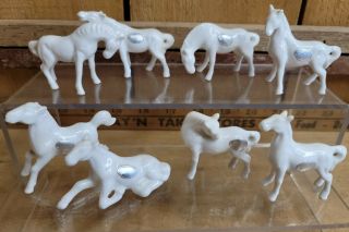 Vintage 1960s Set Of 8 " Sacred Horse " Figurines White Bone China Japan 2 - 3 "