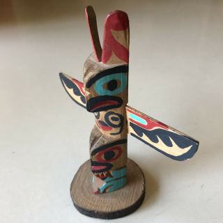 Hand Carved Painted Small Thunderbird Totem Figurine Chief Lelooska Kalama Wa