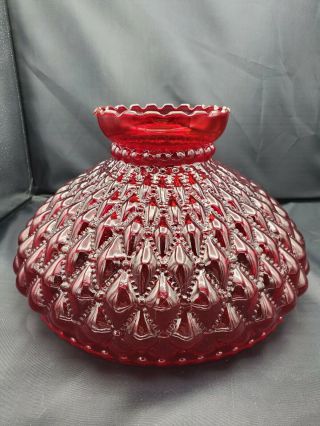 Large 10 " Fitter Vintage Ruby Glass Lamp Shade Diamond Quilted