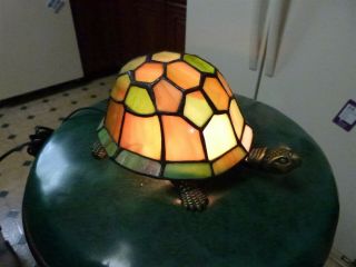 Tiffany Styl Green Stained Glass Turtle Shell Electric Table Lamp Night Light 9 "