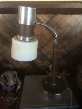 Vintage Mid Century Modern Gooseneck Table Desk Lamp Aluminum Walnut Trim