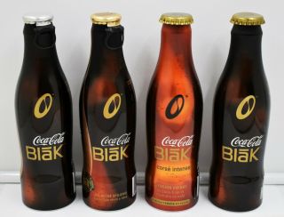 4 Diff Blak Coca Cola Aluminum Bottles Czech/slovakia & France Pull Tab & Crown
