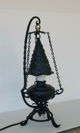 Vintage Wrought Iron Spanish Gothic Table Lamp Made In Mexico