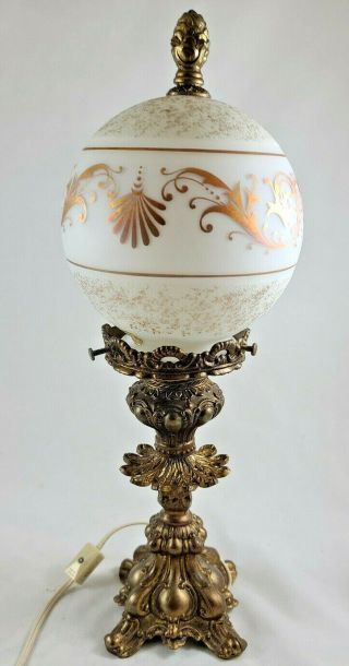 Vintage V V Metal Lamp W/ Round White/ Gold Shade - France