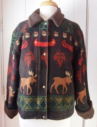 Vtg Pendleton Originals Blanket Wool Moose Canoe Jacket S