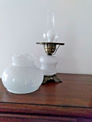 Gone With The Wind Style 3 Way Hurricane Lamp Frosted Glass White Roses