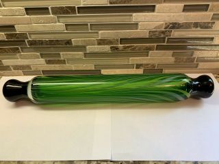 Vintage Hand Blown Green Glass Rolling Pin - 16 1/2 " Long -