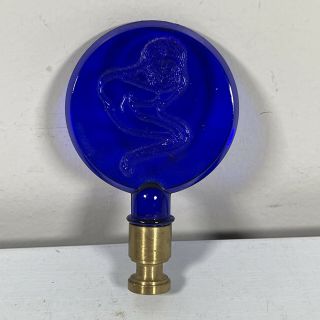 Vintage Aladdin Blue Glass Lamp Finial Brass Bottom Very Rare
