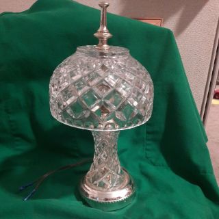 Vintage Crystal Cut Glass Small Table Lamp With Matching Shade 12 " Needs Cord