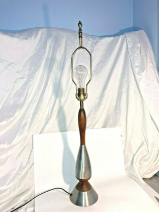 Vintage Cool Retro Mid - Century Modern Table Lamp Wood Aluminum - Make Offer